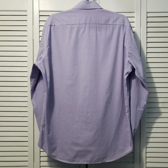 Tailorbyrd Button Down Shirt Men's Size 16 1/2 (34-35) Trim Purple Gingham Check - Picture 4 of 9